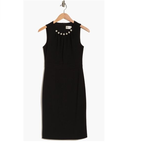 Eliza J Faux Pearl Sleeveless Shift Dress Classic Little Black Dress Size 12 NWT - Picture 4 of 5